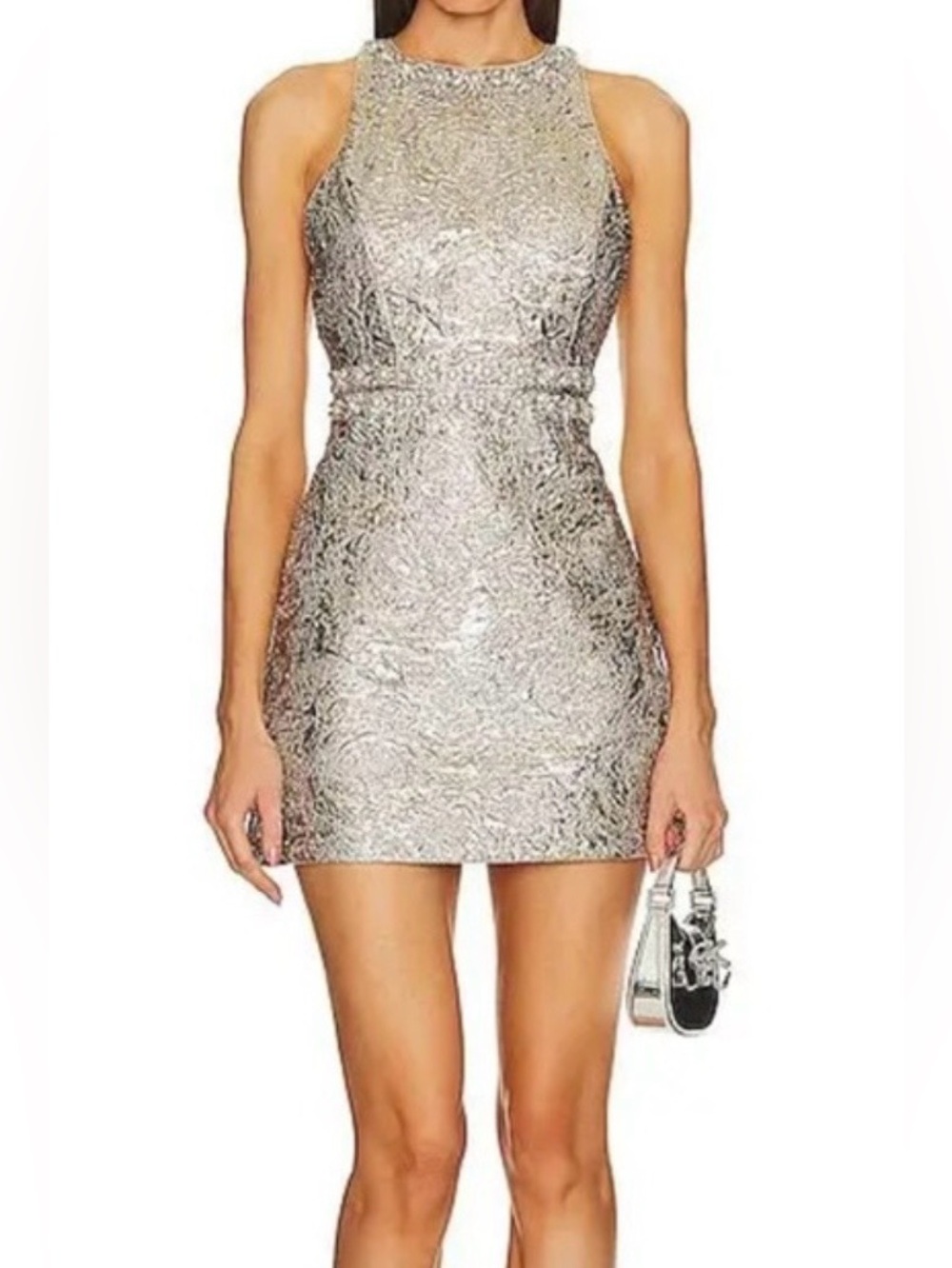 Alice + Olivia Metallic Silver Embellished Mini Dress